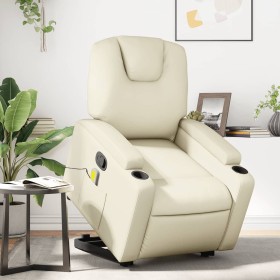 Cream-colored artificial leather reclining massage chair with footrest. by , Armchairs - Ref: Foro24-3204438, Price: 280,53 €...