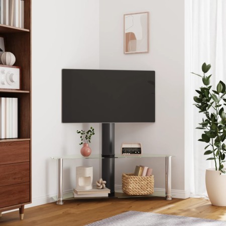 Corner TV cabinet 2 levels for 32-70 inches black silver by , TV Furniture - Ref: Foro24-358171, Price: 86,85 €, Discount: %