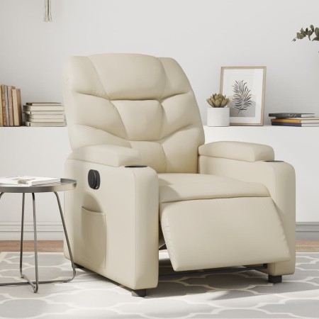 Sillón reclinable eléctrico de cuero sintético crema de , Sillones - Ref: Foro24-3204645, Precio: 278,92 €, Descuento: %