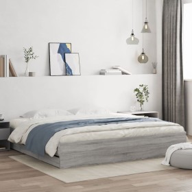 Sonoma gray engineered wood bed with drawers 200x200 cm by , Beds and slatted bases - Ref: Foro24-3207250, Price: 219,28 €, D...