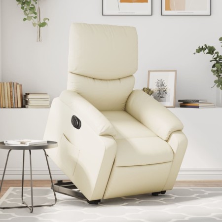 Sillón reclinable elevable eléctrico de cuero sintético crema de , Sillones - Ref: Foro24-3204901, Precio: 332,54 €, Descuent...