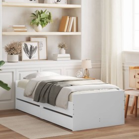 White bed frame with drawers 100x200 cm by , Beds and slatted bases - Ref: Foro24-3207336, Price: 199,99 €, Discount: %