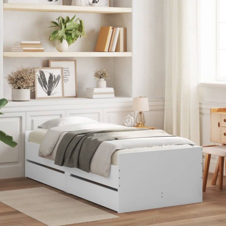 White bed frame with drawers 100x200 cm by , Beds and slatted bases - Ref: Foro24-3207336, Price: 201,22 €, Discount: %