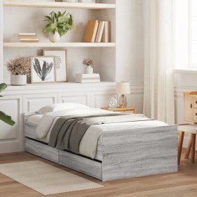 Sonoma gray bed frame with drawers 100x200 cm by , Beds and slatted bases - Ref: Foro24-3207369, Price: 164,69 €, Discount: %