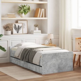 Concrete gray bed frame with drawers 90x200 cm by , Beds and slatted bases - Ref: Foro24-3207374, Price: 181,11 €, Discount: %