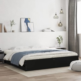 Black engineered wood bed frame with drawers 200x200 cm by , Beds and slatted bases - Ref: Foro24-3207246, Price: 210,18 €, D...