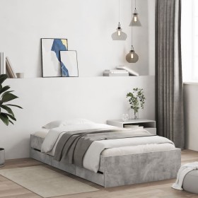 Cama con cajones madera ingeniería gris hormigón 100x200 cm de , Camas y somieres - Ref: Foro24-3207290, Precio: 147,99 €, De...