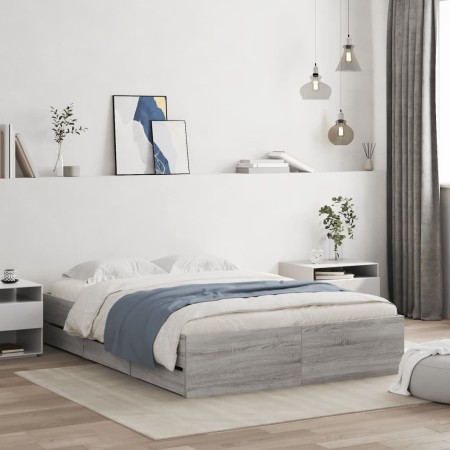 Cama con cajones madera ingeniería gris Sonoma 120x190 cm de , Camas y somieres - Ref: Foro24-3207320, Precio: 184,46 €, Desc...