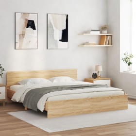 Sonoma oak bed frame with headboard 180x200 cm by , Beds and slatted bases - Ref: Foro24-3207464, Price: 191,99 €, Discount: %