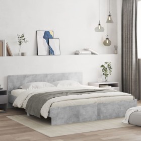 Estructura de cama con cabecero gris hormigón 160x200 cm de , Camas y somieres - Ref: Foro24-3207472, Precio: 167,99 €, Descu...