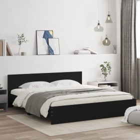 Bed frame with black headboard 160x200 cm by , Beds and slatted bases - Ref: Foro24-3207470, Price: 195,99 €, Discount: %