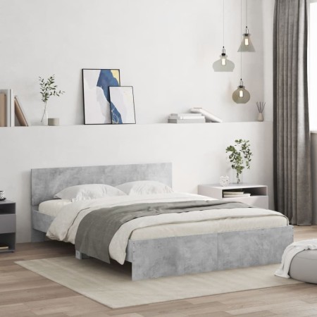 Estructura de cama con cabecero gris hormigón 150x200 cm de , Camas y somieres - Ref: Foro24-3207479, Precio: 183,63 €, Descu...