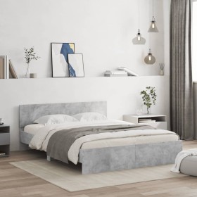 Estructura de cama con cabecero gris hormigón 140x190cm de , Camas y somieres - Ref: Foro24-3207500, Precio: 149,99 €, Descue...