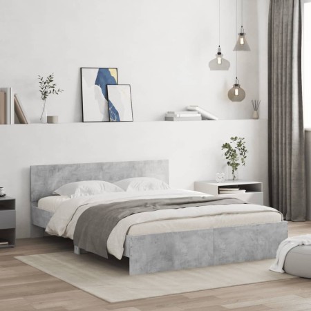 Estructura de cama con cabecero gris hormigón 140x190cm de , Camas y somieres - Ref: Foro24-3207500, Precio: 149,58 €, Descue...