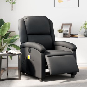 Sillón reclinable de masaje eléctrico cuero auténtico negro de , Sillones - Ref: Foro24-3204258, Precio: 378,32 €, Descuento: %