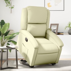 Sillón reclinable elevable cuero auténtico color crema de , Sillones - Ref: Foro24-3204264, Precio: 414,93 €, Descuento: %