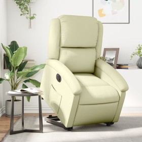 Sillón reclinable eléctrico elevable cuero auténtico crema de , Sillones - Ref: Foro24-3204272, Precio: 481,99 €, Descuento: %