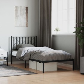 Bed frame with black metal headboard 90x190 cm by , Beds and slatted bases - Ref: Foro24-374429, Price: 64,58 €, Discount: %