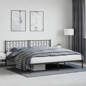 Estructura de cama con cabecero metal negro 193x203 cm de , Camas y somieres - Ref: Foro24-374443, Precio: 92,99 €, Descuento: %