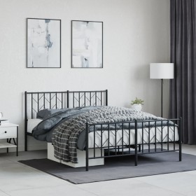 Black metal headboard and footboard bed frame 140x190cm by , Beds and slatted bases - Ref: Foro24-374455, Price: 100,99 €, Di...