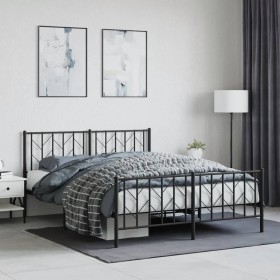 Black metal headboard and footboard bed frame 150x200cm by , Beds and slatted bases - Ref: Foro24-374457, Price: 116,99 €, Di...