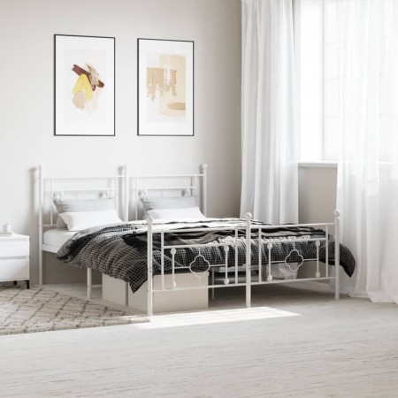 Estructura cama metal con cabecero y estribo blanco 150x200 cm de , Camas y somieres - Ref: Foro24-374408, Precio: 118,35 €, ...