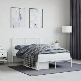 Estructura de cama de metal con cabecero blanca 120x190 cm de , Camas y somieres - Ref: Foro24-374483, Precio: 89,37 €, Descu...