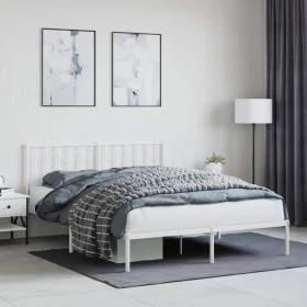 Metal bed frame with white headboard 150x200 cm by , Beds and slatted bases - Ref: Foro24-374488, Price: 100,27 €, Discount: %