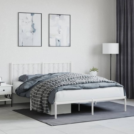 Metal bed frame with white headboard 150x200 cm by , Beds and slatted bases - Ref: Foro24-374488, Price: 100,48 €, Discount: %