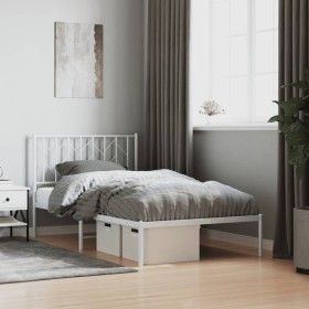 Metal bed frame with white headboard 100x200 cm by , Beds and slatted bases - Ref: Foro24-374481, Price: 68,78 €, Discount: %