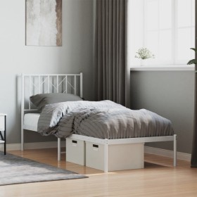 Metal bed frame with white headboard 75x190 cm by , Beds and slatted bases - Ref: Foro24-374476, Price: 58,99 €, Discount: %