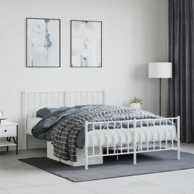 Metal bed frame with headboard and footboard white 140x190 cm by , Beds and slatted bases - Ref: Foro24-374504, Price: 100,99...