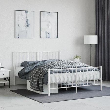 Metal bed frame with headboard and footboard white 140x190 cm by , Beds and slatted bases - Ref: Foro24-374504, Price: 106,63...