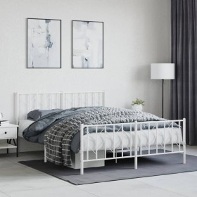 Metal bed frame with headboard and white footboard 150x200 cm by , Beds and slatted bases - Ref: Foro24-374506, Price: 102,99...