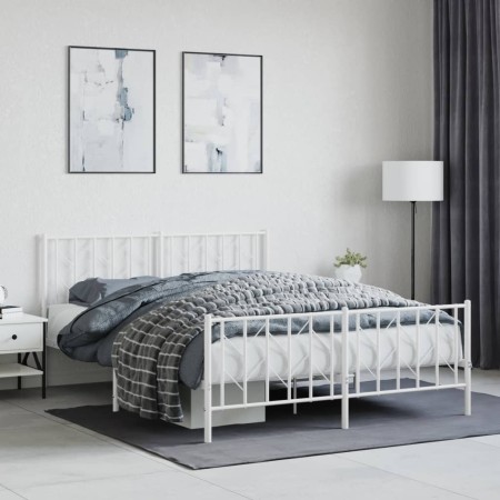 Metal bed frame with headboard and white footboard 150x200 cm by , Beds and slatted bases - Ref: Foro24-374506, Price: 102,99...