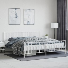 Metal bed frame with headboard and footboard white 193x203 cm by , Beds and slatted bases - Ref: Foro24-374510, Price: 113,99...