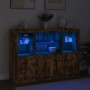 Sideboard with LED light 3 pieces engineered wood smoked oak by , Sideboards - Ref: Foro24-3209111, Price: 214,99 €, Discount: %