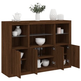 Sideboard with LED light, 3 pieces, engineered wood, brown oak. by , Sideboards - Ref: Foro24-3209113, Price: 221,99 €, Disco...