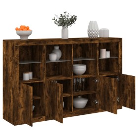 Sideboard with LED light 3 pieces engineered wood smoked oak by , Sideboards - Ref: Foro24-3209118, Price: 237,43 €, Discount: %