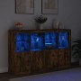 Sideboard with LED light 3 pieces engineered wood smoked oak by , Sideboards - Ref: Foro24-3209118, Price: 246,99 €, Discount: %