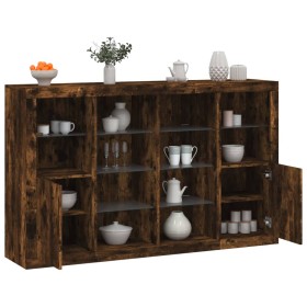 Sideboard with LED light 3 pieces engineered wood smoked oak by , Sideboards - Ref: Foro24-3209139, Price: 210,69 €, Discount: %