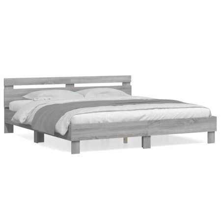 Cama con cabecero madera ingeniería gris Sonoma 200x200 cm de , Camas y somieres - Ref: Foro24-3207397, Precio: 170,99 €, Des...