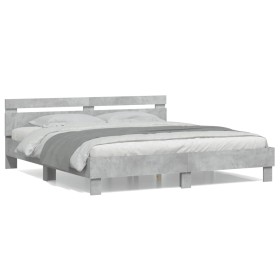 Concrete gray engineered wood bed with headboard 200x200 cm by , Beds and slatted bases - Ref: Foro24-3207395, Price: 162,75 ...