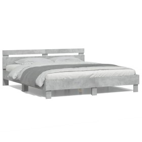 Estructura de cama cabecero y luces LED gris hormigón 180x200cm de , Camas y somieres - Ref: Foro24-3207528, Precio: 159,99 €...