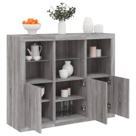 Sideboard mit LED-Licht, 3-teilig, Sonoma-Grau, Holzwerkstoff von , Sideboards - Ref: Foro24-3209105, Preis: 200,29 €, Rabatt: %