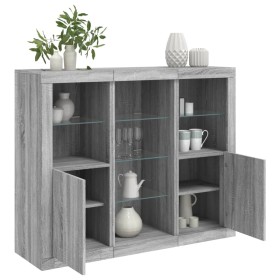 Sideboard with LED Light 3 Pieces Sonoma Gray Engineered Wood by , Sideboards - Ref: Foro24-3209126, Price: 194,99 €, Discoun...