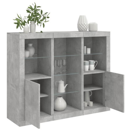 Sideboard with LED light 3 pieces concrete gray engineered wood by , Sideboards - Ref: Foro24-3209124, Price: 190,99 €, Disco...