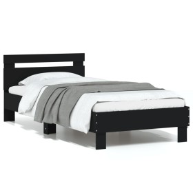 Bed frame with black engineered wood headboard 90x200 cm by , Beds and slatted bases - Ref: Foro24-838534, Price: 87,86 €, Di...