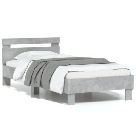 Cama con cabecero madera de ingeniería gris hormigón 90x200 cm de , Camas y somieres - Ref: Foro24-838536, Precio: 83,99 €, D...