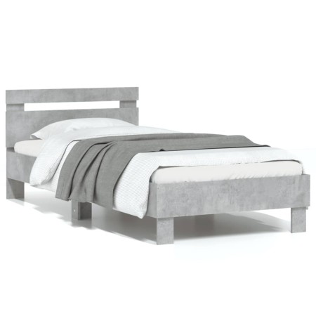 Concrete gray engineered wood bed with headboard 90x200 cm by , Beds and slatted bases - Ref: Foro24-838536, Price: 83,38 €, ...